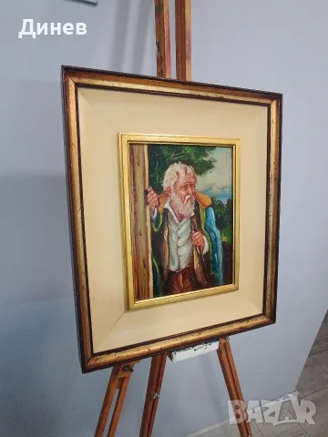 Старинна картина, масло върху дърво – "Възрастен скитник", снимка 4 - Картини - 55680862