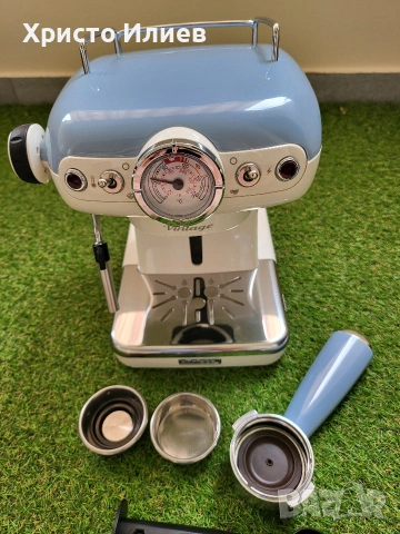 Ретро Еспресо кафемашина с ръкохватка Ariete Espresso Vintage 1389 Винтидж Синя, снимка 12 - Кафемашини - 54996223