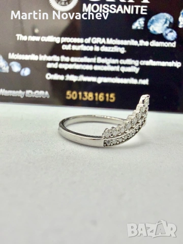 Сребърен пръстен с мойсанит (Диамант), снимка 6 - Пръстени - 54865857