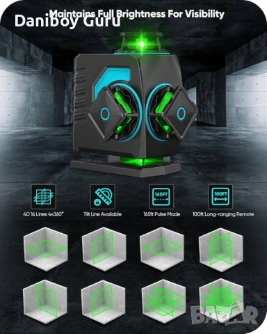 Професионален 4D 16-линеен лазерен нивелир 4x360° самонивелиращ се ACTBOT зелен , снимка 3 - Други инструменти - 54715139