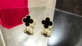 Van Cleef & Arpels VCA Gold Black Onyx Vintage Alhambra Clips Дамски Обеци, снимка 4