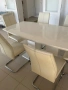 Modern white extendable dining table & 8 cream dining chairs , снимка 2