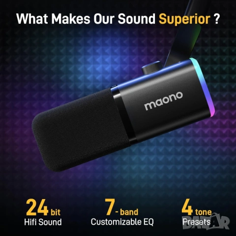 Гейминг микрофон RGB комплект с рамо MAONO PD100XS USB/XLR - Чисто нов, снимка 6 - Микрофони - 54102795