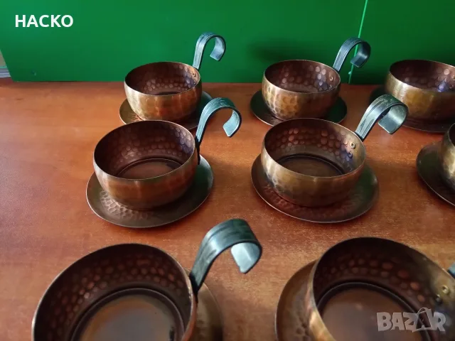 Медни (Бакърени) Чаши с Подложки Ръчна Изработка За Турско Кафе на Пясък 12 броя, снимка 4 - Чаши - 55692027