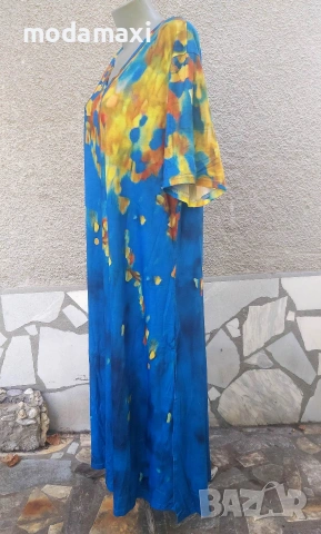 4XL/5XL Нова дълга рокля в синьо , снимка 5 - Рокли - 54981511