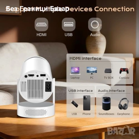 Нов Смарт проектор 1080P 4K WiFi 6 Bluetooth 5.4 Android 12 HDMI USB, снимка 6 - Друга електроника - 54908615