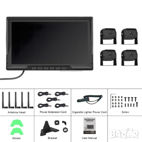 Безжични камери с монитор, паркиране, за камион, заден ход, DVR запис, тир, автобус, задно виждане, снимка 18 - Аксесоари и консумативи - 55247115