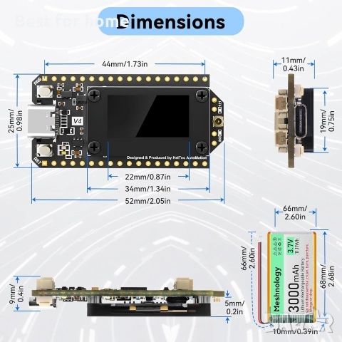 Развойна платка ESP32 LoRa V4 + батерия 3000mAh, подобрена ESP32-S3 SX1262 LoRa WiFi Bluetooth , снимка 8 - Друга електроника - 54960101