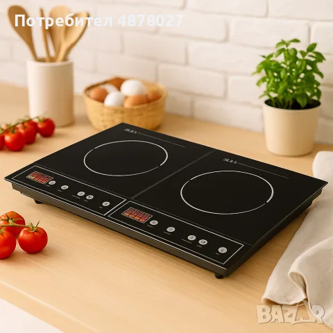 Двоен индукционен котлон Royalty Line RL-DIP4000.2 - 1400W+2000W, 80°C- 270°C, Кристална плоча, Тайм, снимка 7 - Котлони - 55698517