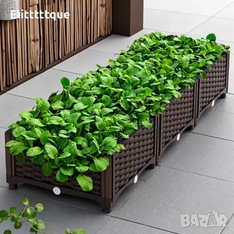 Модулна повдигната леха 120x40x22 см – За зеленчуци, билки и цветя, UV устойчива, кафява, снимка 2 - Декорация за дома - 54993414