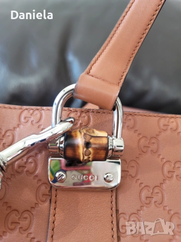 Оригинална дамска кожена чанта Gucci Bamboo Guccissima със сертификат, снимка 4 - Чанти - 54793442