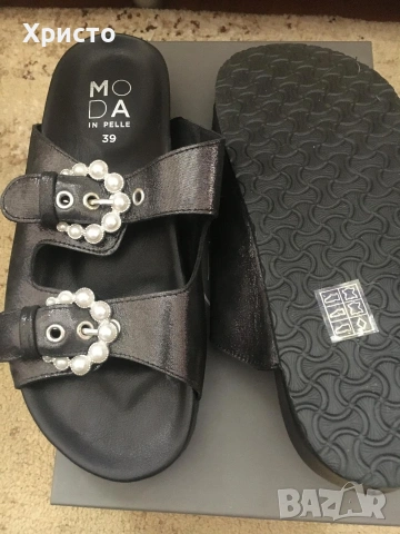 Нови дамски чехли MODA IN PELLE номер 39 – стилен модел с перлени катарами, снимка 2 - Сандали - 54748777