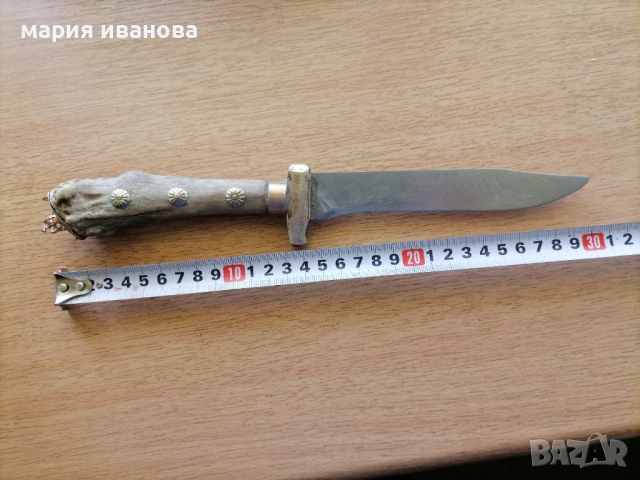 Стар ловен нож с дръжка от рог с украса , снимка 5 - Антикварни и старинни предмети - 54932156