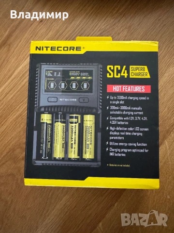 NITECORE SC4 универсално интелигентно бързо зарядно за Li-ion и Ni-MH батерии, LCD дисплей и 4 слота