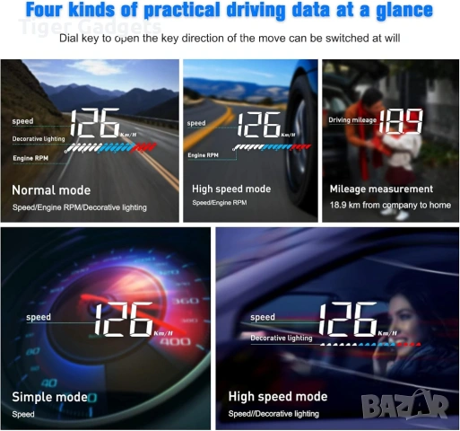 M7 Car HUD Head Up Display – OBD2 / GPS смарт дисплей за автомобил с проекция на предното стъкло, снимка 5 - Аксесоари и консумативи - 54494781
