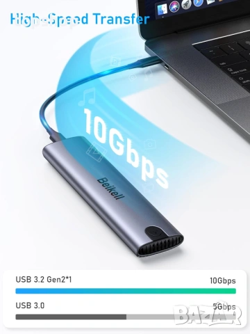 Чисто нова външна кутия Beikell за M.2 NVMe и SATA SSD диск – без инструменти, 10Gbps  , снимка 3 - Кабели и адаптери - 54887493