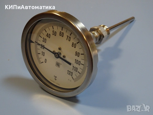 биметален термометър NUOVA FIMA Ø130 mm G1/2 KL1 0/+120°C L-130mm, снимка 6 - Резервни части за машини - 54525632