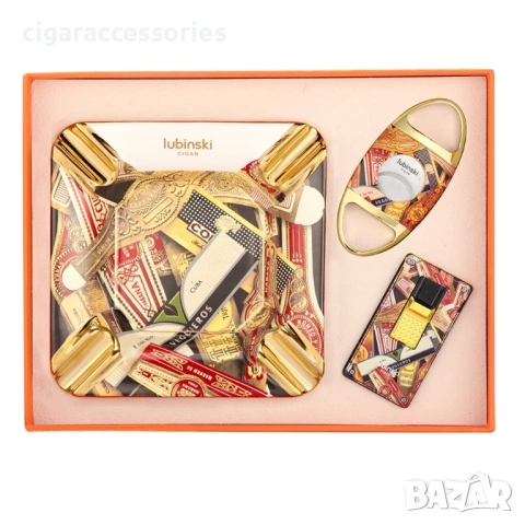 Подаръчен комплект за пури – запалка, резачка и пепелник, снимка 2 - Запалки - 54096354