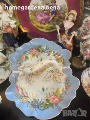 Луксозен двусекционен съд – Ръчна Рисунка | Винтидж Шедьовър, снимка 4 - Декорация за дома - 54059844