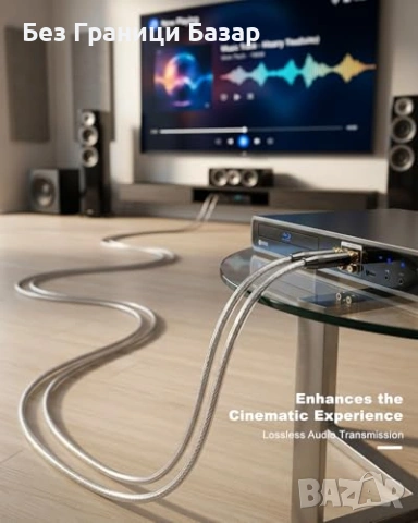 Нови Hi-Fi RCA аудио кабел 1.8 м 2 броя за усилвател саундбар субуфер сребърно ядро 24K позлата, снимка 8 - Други - 55153057