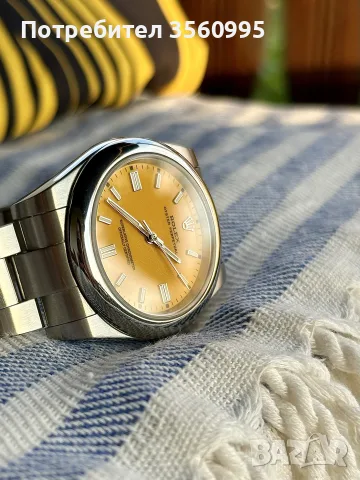Часовник Ролекс Oyster Perpetual Rolex, жълт циферблат, снимка 8 - Луксозни - 55578709