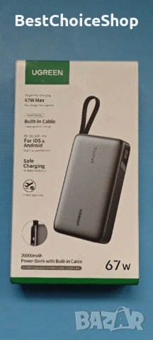 UGREEN Nexode 20000mAh Пауър Банк 67W Бързо Зареждане с вграден USB-C кабел