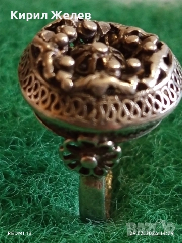 Възрожденски филигранен сребърен пръстен с гранулация ювелирна изработка 32375, снимка 6 - Пръстени - 54014611