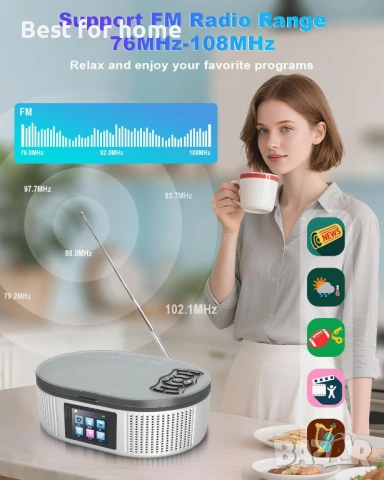 Преносим CD плейър с два стерео високоговорителя, 4000mAh акумулаторна настолна Bluetooth 5.3, снимка 3 - Bluetooth слушалки - 54903335