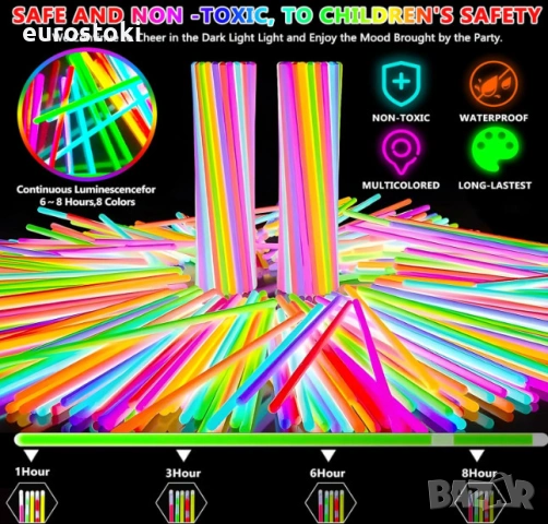 Парти комплект неонови пръчки MULEVIP Glow Party, 347 части, фосфоресциращи пръчки с конектори , снимка 4 - Декорация за дома - 54493021