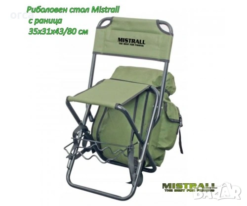 Риболовен стол с раница Mistrall 35x31x43 80 см сгъваем