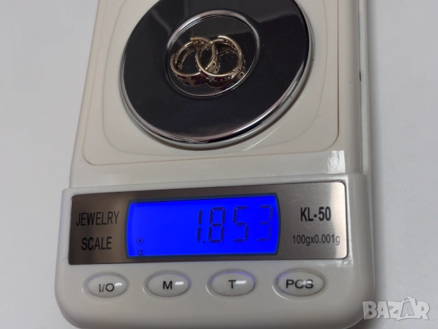 Златни Обеци 1,85 грама 14K(проба 585) с бели и розови циркони, снимка 12 - Обеци - 54939763