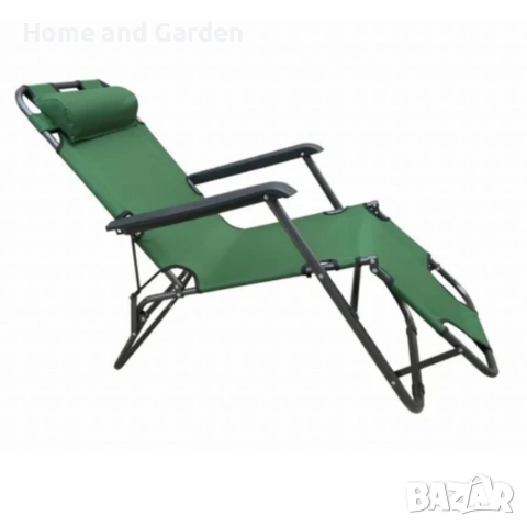 Сгъваем зелен шезлонг с възглавница - комфорт и релакс, снимка 5 - Градински мебели, декорация  - 54026621