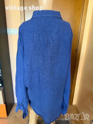 Тъмносиня ленена мъжка риза Richmond, размер , снимка 5 - Ризи - 54126686