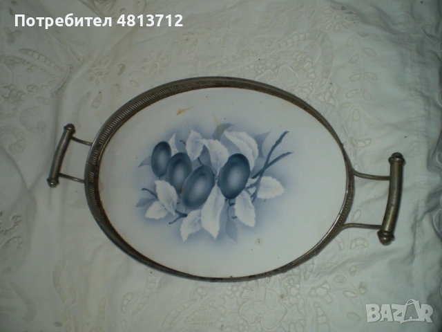 Винтидж овален поднос за сервиране с рисунка на сливи, снимка 8 - Колекции - 54794405