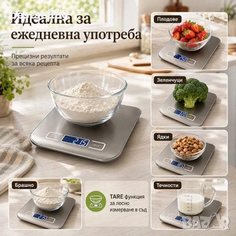 Кухненска електронна везна 5 кг / 1 г за храна готвене сладкарство кафе и течности, снимка 3 - Електронни везни - 35887924