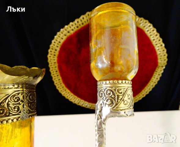 Уникален бронзов свещник,релефни орнаменти. , снимка 6 - Антикварни и старинни предмети - 54071392