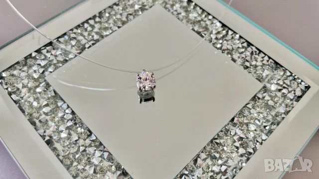 Сребърно колие "Невидима корда" с 1ct Moissanite проба 925 и GRA сертификат, снимка 3 - Колиета, медальони, синджири - 54343099