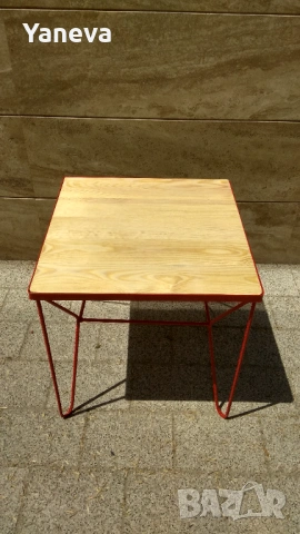 Маса индустриален дизайн, желязо и дървен плот от чам., снимка 4 - Маси - 54057648