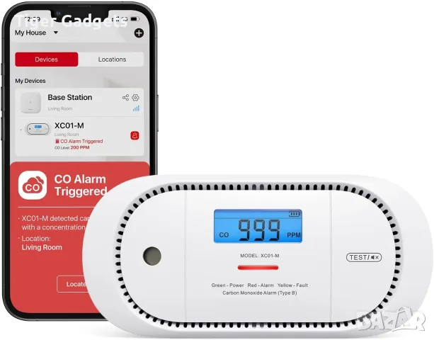 Смарт детектор за въглероден оксид X-Sense XC01-M с Wi-Fi и безжична връзка между устройства