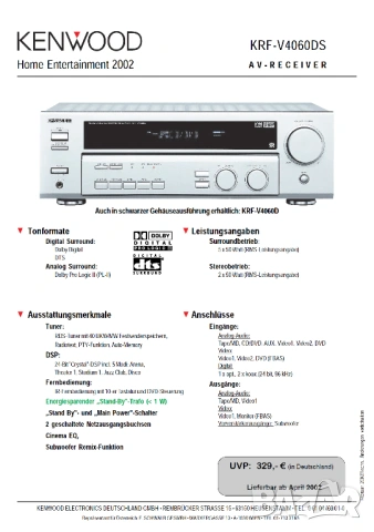 AV RECEIVER KENWOOD KRF-V4060D, снимка 5 - Ресийвъри, усилватели, смесителни пултове - 54029136