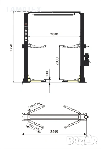 Промоция! 4 тона двуколонен подемник Negel Jack с горна синхрониция L2140+ анкери + 4*85 мм адаптери, снимка 2 - Подемници - 54223506