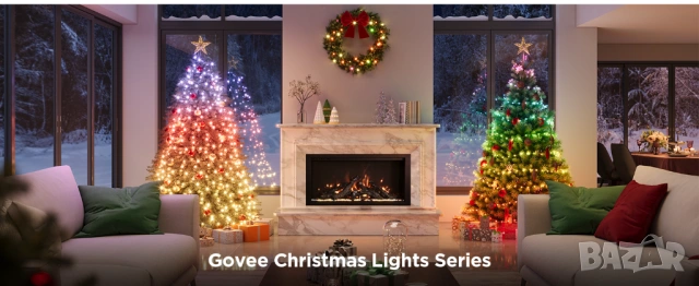 Kоледни смарт лампички Govee Christmas Sparkle String Lights 99ft - 30 метра RGBWIC 375 LED, снимка 4 - Други - 54684243