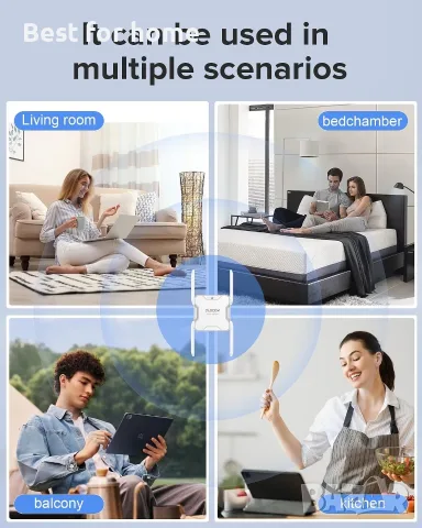 2025 Най-нова версия WiFi усилвател на обхват, усилвател на обхват 1200Mbps WiFi усилвател, снимка 6 - Рутери - 55333613