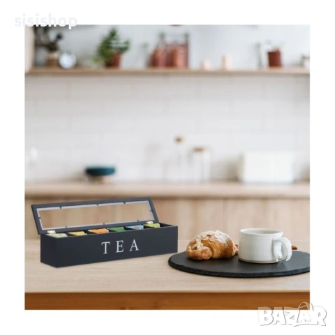 Модерна дървена кутия за съхранение на чай – 6 отделения, черен цвят 4662, снимка 8 - Други стоки за дома - 53989353