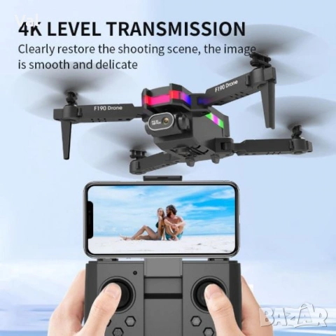 Дрон F190 с 4K камера, LED светлини и WiFi – Черен модел с висока маневреност и интелигентни функции, снимка 10 - Дронове и аксесоари - 54841893