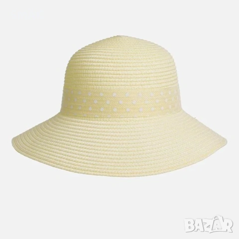 Дамска сламена шапка offwhite с панделка на точки_1261120, снимка 3 - Шапки - 54883723