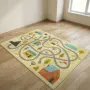 Детски килим за игра 120х160см - Светложълт килим с цветни къщички, противоплъзгащ и миещ се, снимка 1