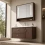 Луксозен комплект шкаф за баня от масивно дърво с LED огледало и златисти акценти - 2806, снимка 4