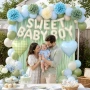 Нова Baby Shower Декорация Синьо Зелено Балони Помпони Парти Комплект момче Украса парти, снимка 5
