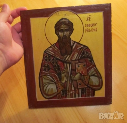 Старинна ръчно рисувана икона Григорий Палама - светия отец на църквата за колекционери и ценители!